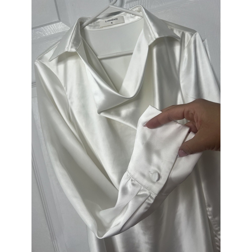 Commense XL Satin‎ Cowl Neck Blouse Ivory White Quiet Luxury Office Chic Top - Picture 7 of 9